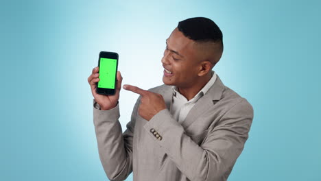 Green-screen-phone,-happy-and-business-man