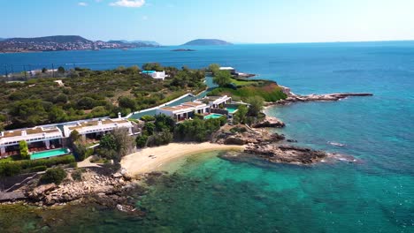 amazing turquoise water in the agean coast of attica sunio filmed by drone