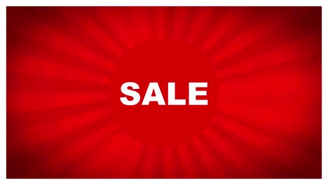 flashing red and white sale sign, rays background