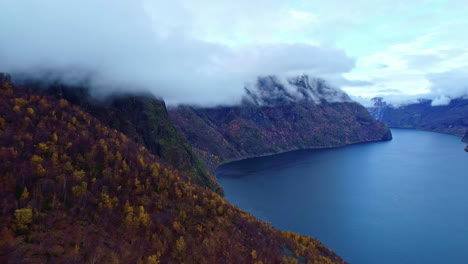 drone shot  of norwegian lake and landscape, europe