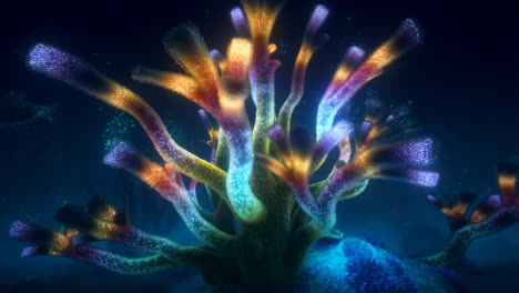 vibrant bioluminescent coral in the deep sea