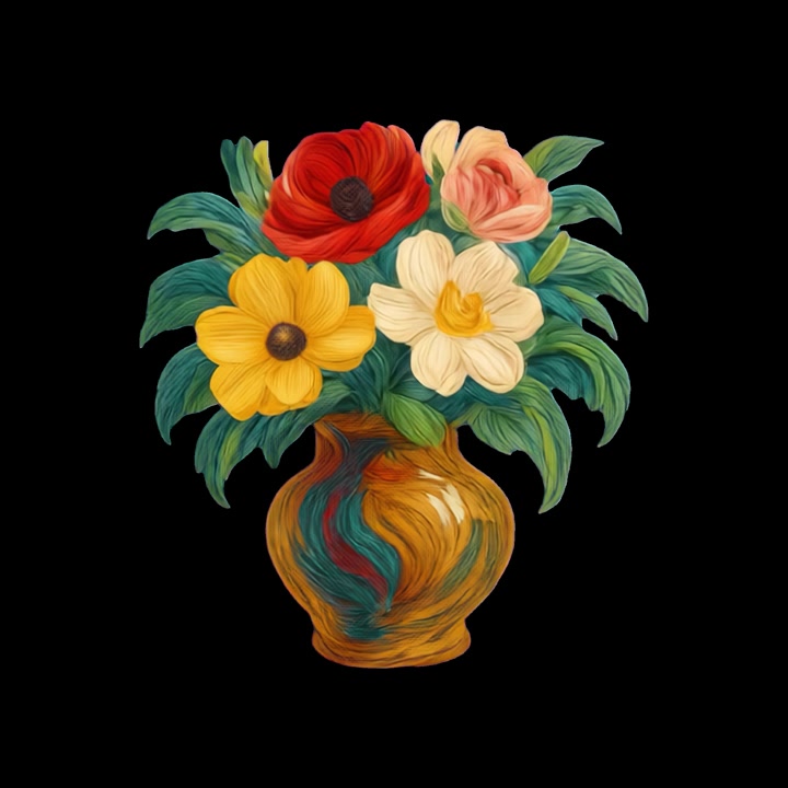 Ilustração Floral Vibrante de um Buquê em um Vaso Decorativo