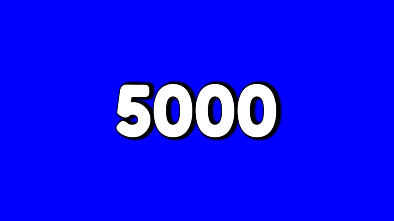 Símbolo do número 5000, etiqueta de preço, efeitos de fumaça, animação de gráficos em movimento estilo desenho animado em fundo de tela azul para elementos de vídeo
