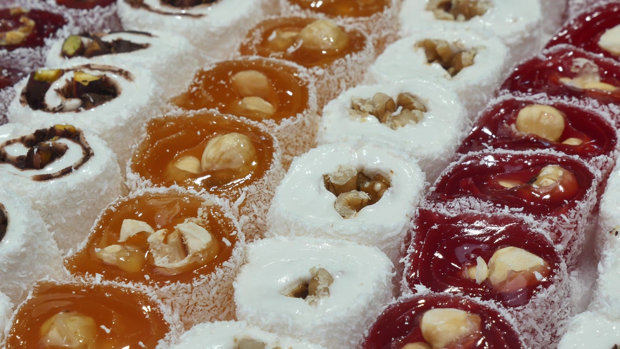 Assortment of Traditional Turkish Delight with Nuts and Coconut