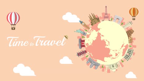 travel, vacation, sightseeing animation banner (4k) . world heritage and world famous buildings.