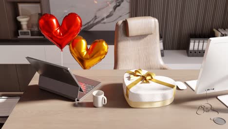 3d-rendering-of-professional-desktop-office-with-heart-present-gift-from-a-lovers,-love-and-work-caring-lifestyle-business-partner