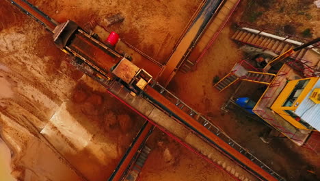 mining industry. process of sorting sand on mining conveyor belt.