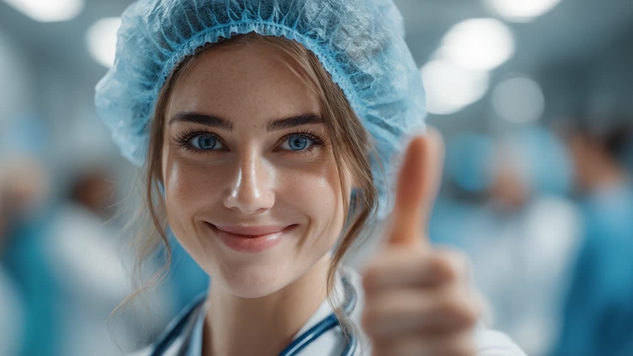 A Confident Medical Professional Giving a Thumbs Up, Radiating Positivity and Assurance in a Healthcare Environment, Representing Dedication and Compassion