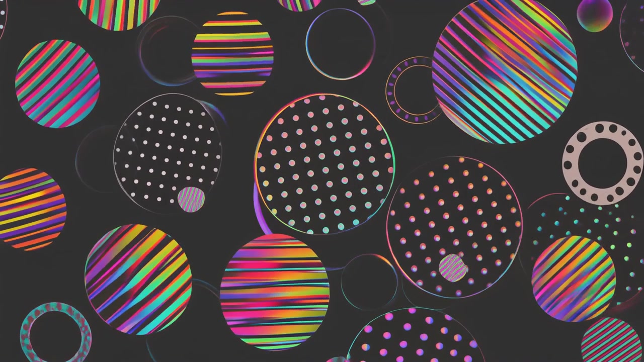 Abstract Animation of Colorful Floating Circles on Dark Background