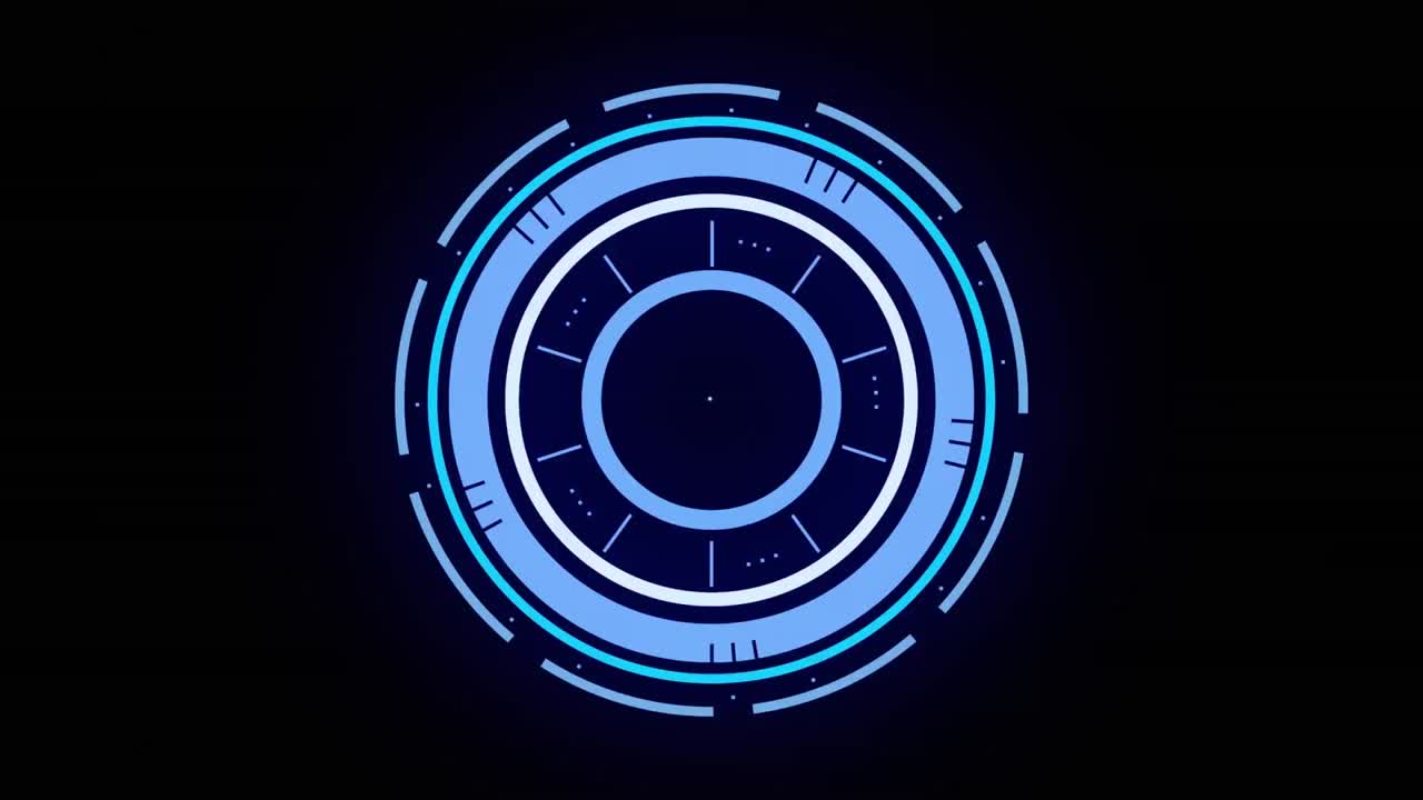 animación de la exploración del alcance con reloj sobre formas geométricas sobre fondo oscuro