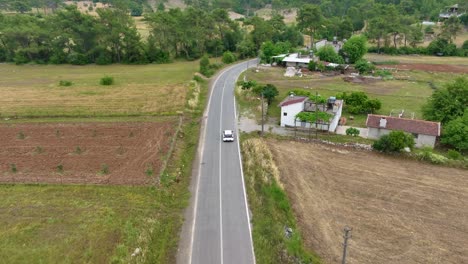 aerial view of country road through rural landscape