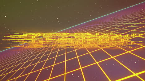 retro-futuristic 3d render featuring neon-yellow get ready text pulsing across purple grid
