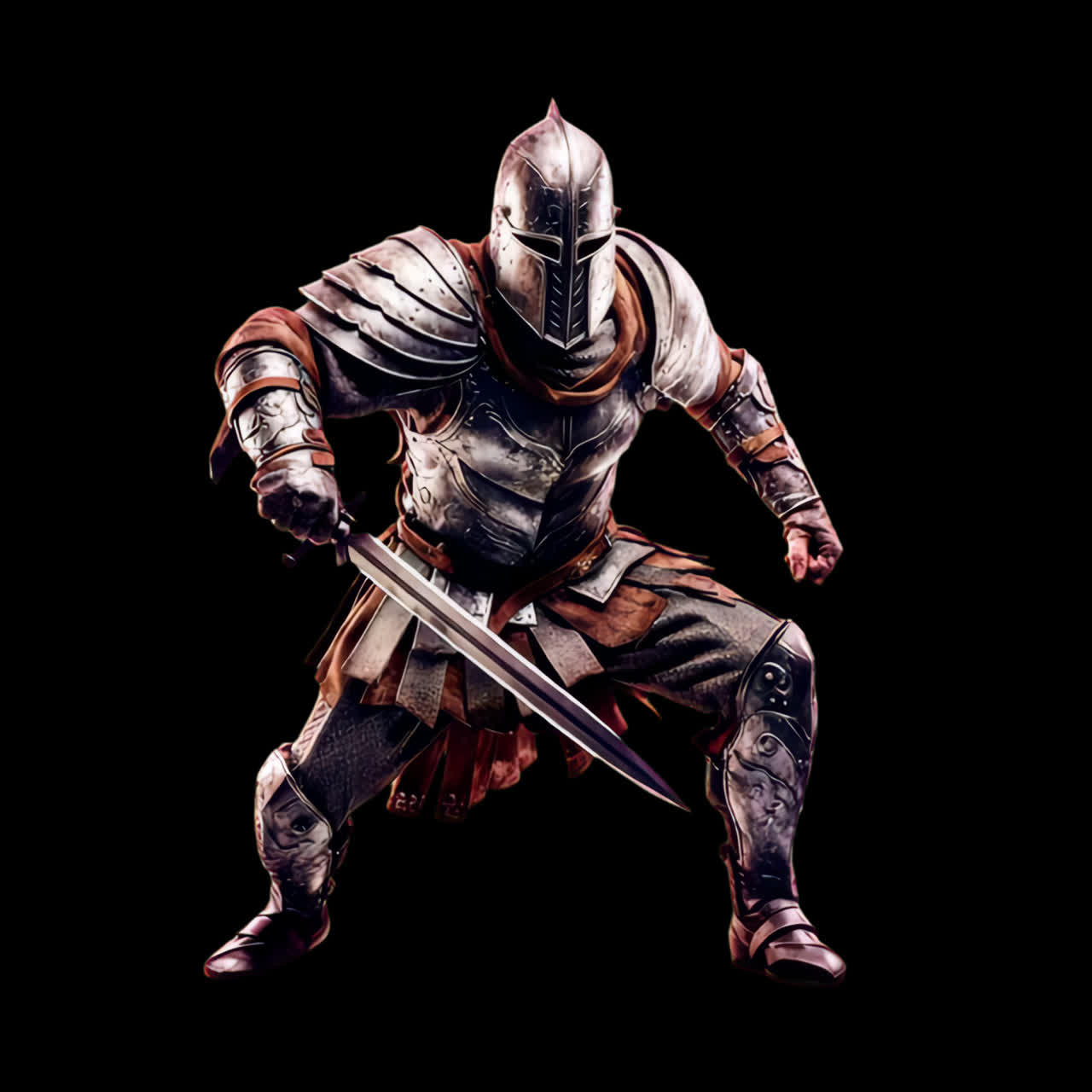 Medieval armored knight poised animation isolated asset, transparent 4K video, alpha channel, ProRes