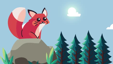 un lindo zorro de dibujos animados en un bosque