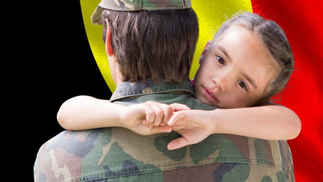 animación de un soldado caucásico con su hija sobre la bandera de bélgica