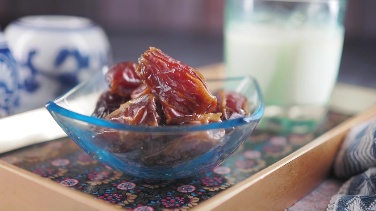 Bowl of Sweet Dried Dates Served with Milk
