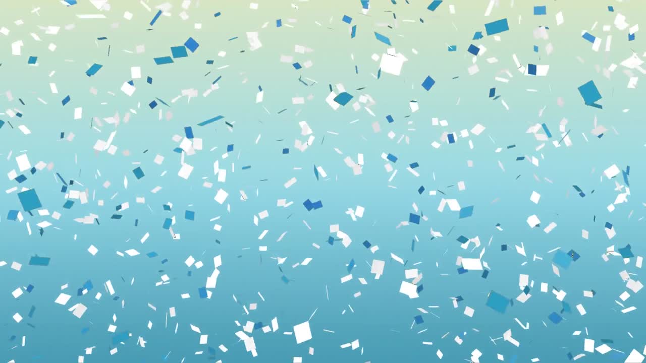 그라디언트 파란색 배경 위에 떨어지는 콘페티의 애니메이션