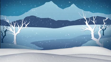 Animation-of-snow-falling-over-winter-landscape