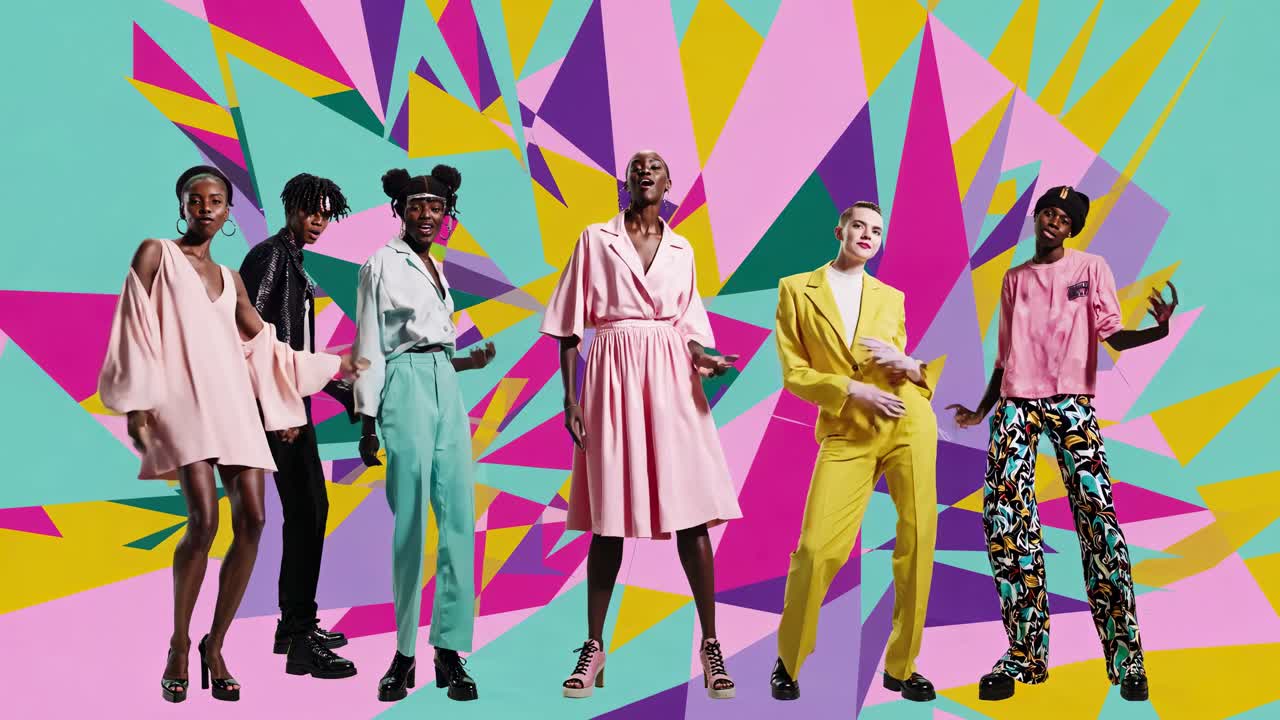 활기찬 패션 의상을 입은 다양한 여성 모델