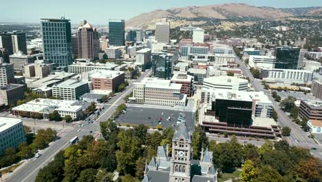 aerial view of salt lake city traffic down state st and university blvd