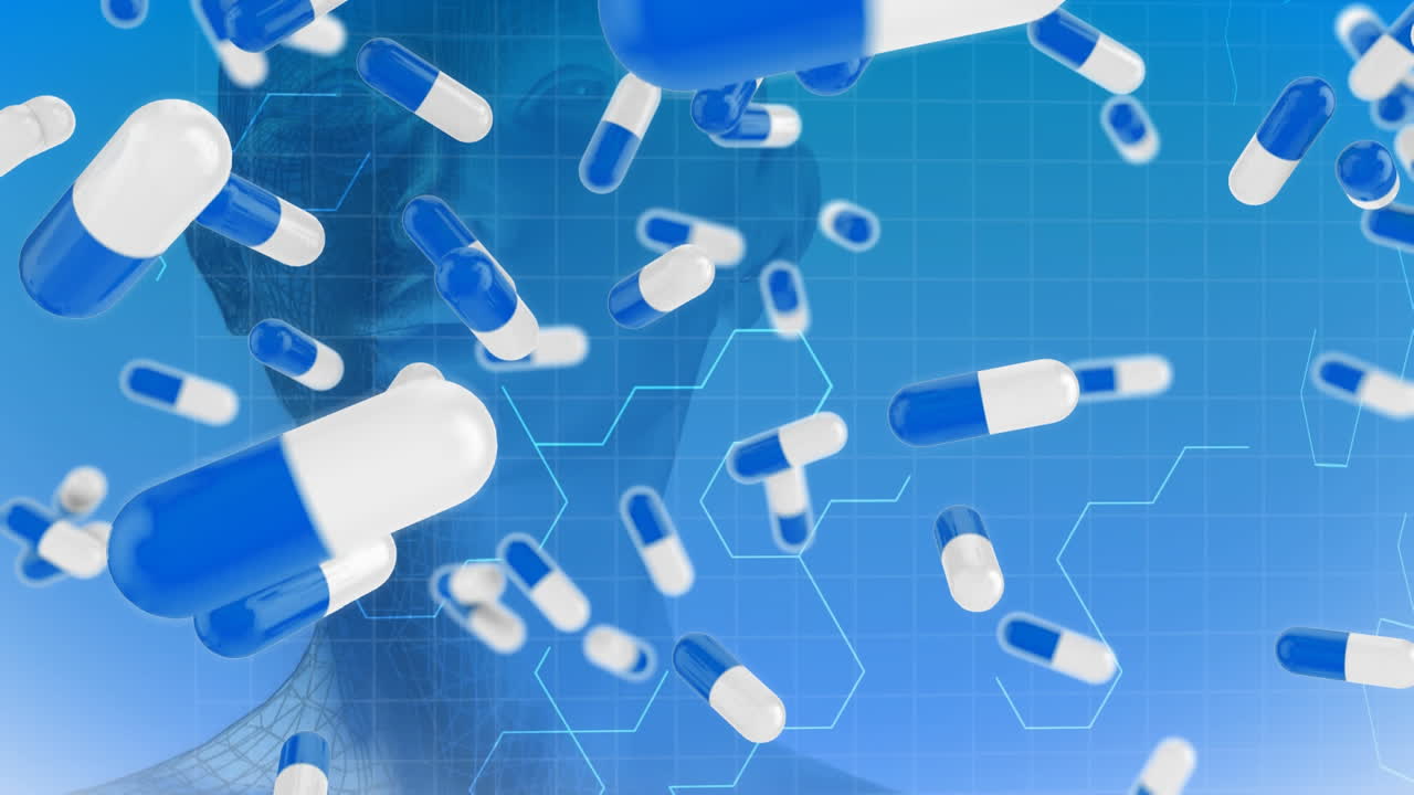 떨어지는 알약의 디지털 애니메이션