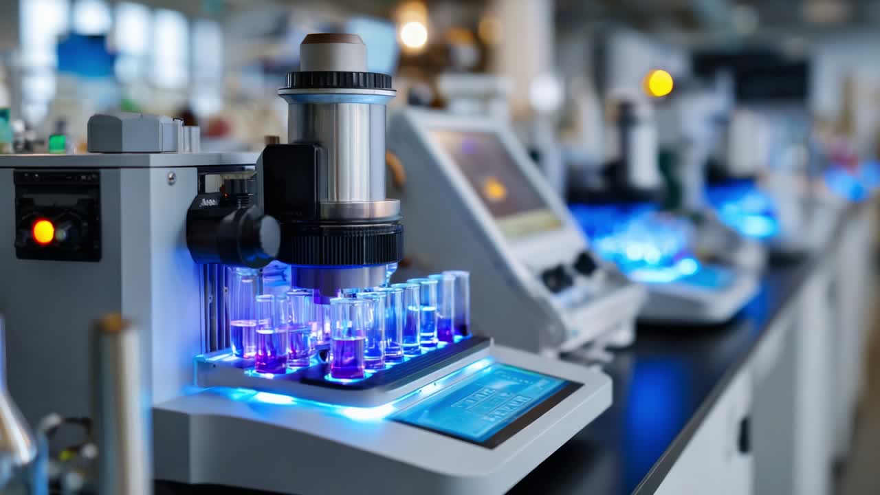 Advanced Laboratory Equipment Showcasing Automated Pipetting Systems and Vibrant Reaction Colors, Exemplifying Cutting-Edge Scientific Research and Precision in Analytical Chemistry Techniques