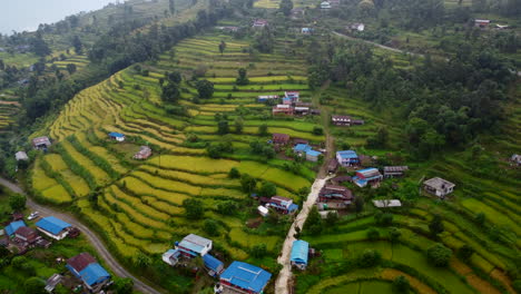town houses and rice terraces on the mountain hills in nepal