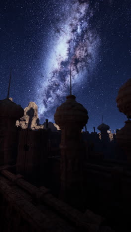 mysterious ancient ruins under the milky way