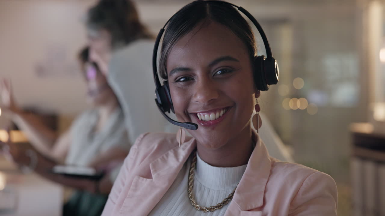Face, woman and smile in CRM call center