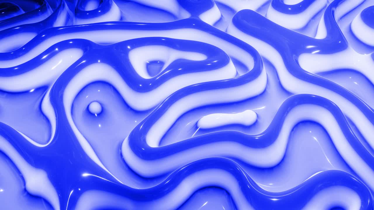 Sfondo liquido blu in loop in 4K. Motivo astratto ondulato su superficie lucida e brillante di fluido blu, onde su fluido di pittura in animazione fluida. Liquido 3D viscoso. Sfondo creativo