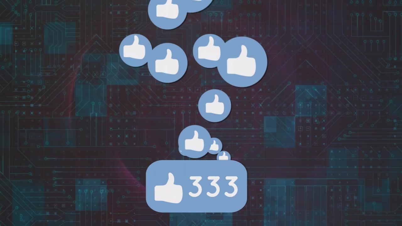 Animazione di icone multimediali ed elaborazione dati su sfondo nero