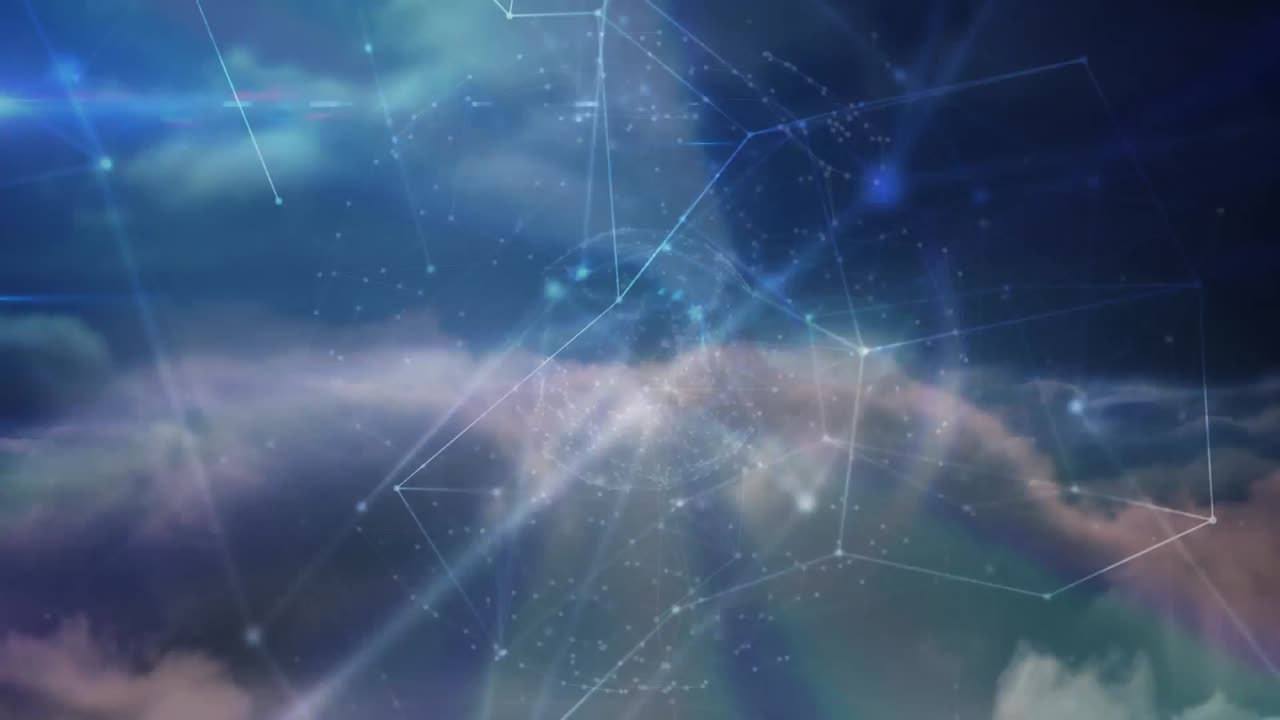 animación del globo con una red de conexiones sobre nubes