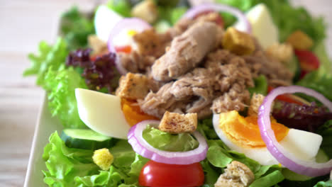 tuna with vegetable salad and eggs