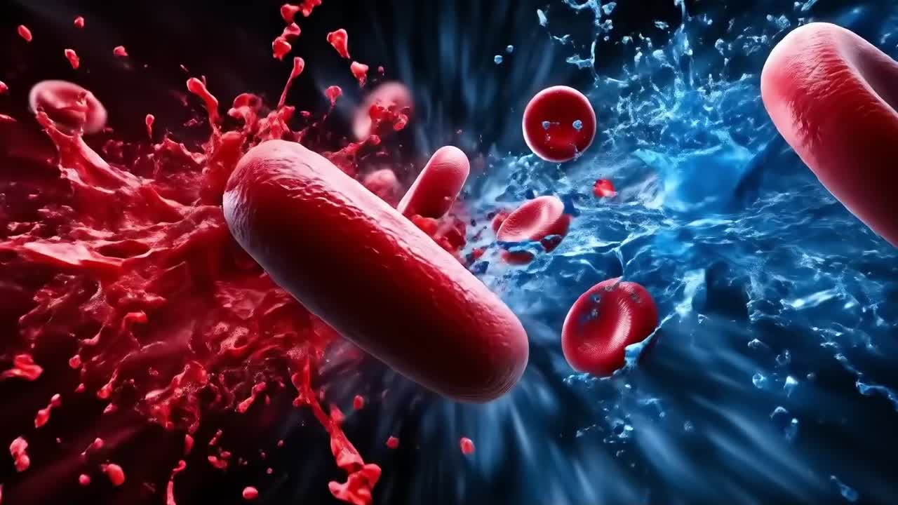 Un globulo rosso viene attaccato da un vaso sanguigno rosso