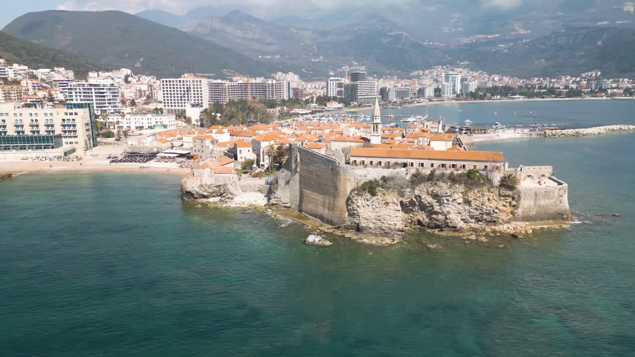 Aerial Pullback Reveals Budva's Famous Old Town