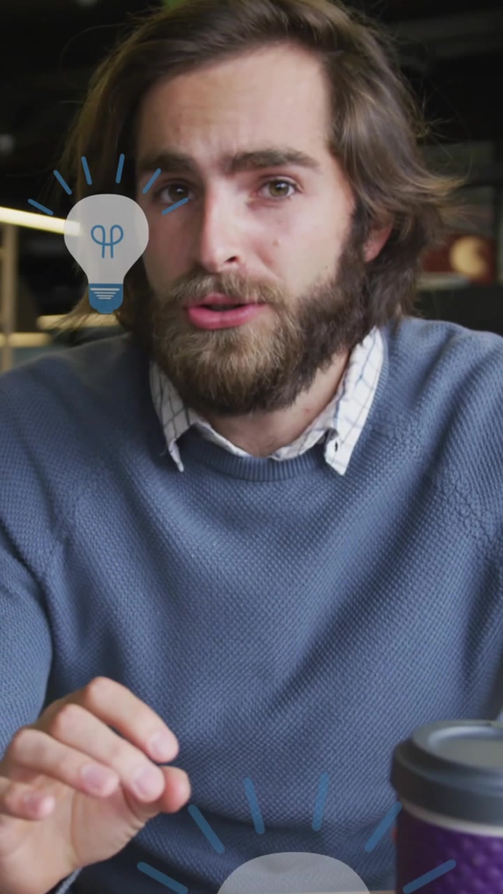 Animation af pæreikoner over kaukasisk forretningsmand, der har videoopkald