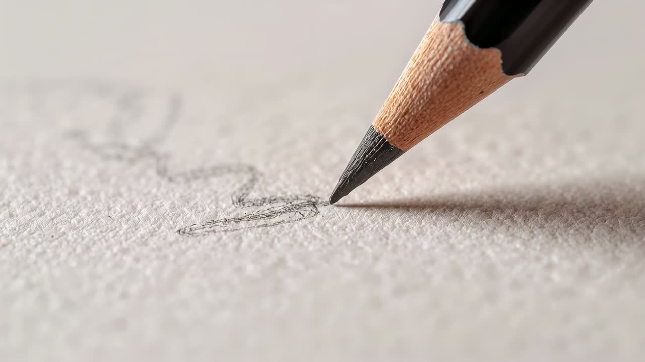 Nach einer schwachen, gebogenen Markierung, ein Bleistift, der eine Herzskizze auf strukturiertem Papier verdunkelt, Platz für Text