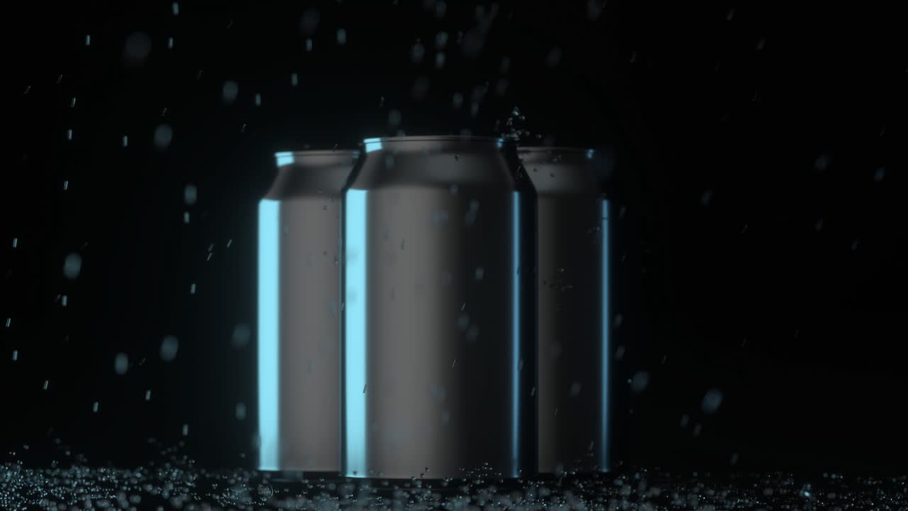 방울이 캔에 떨어졌고, 캔은 어두운 배경으로 3d 렌더링을 할 수 있습니다.