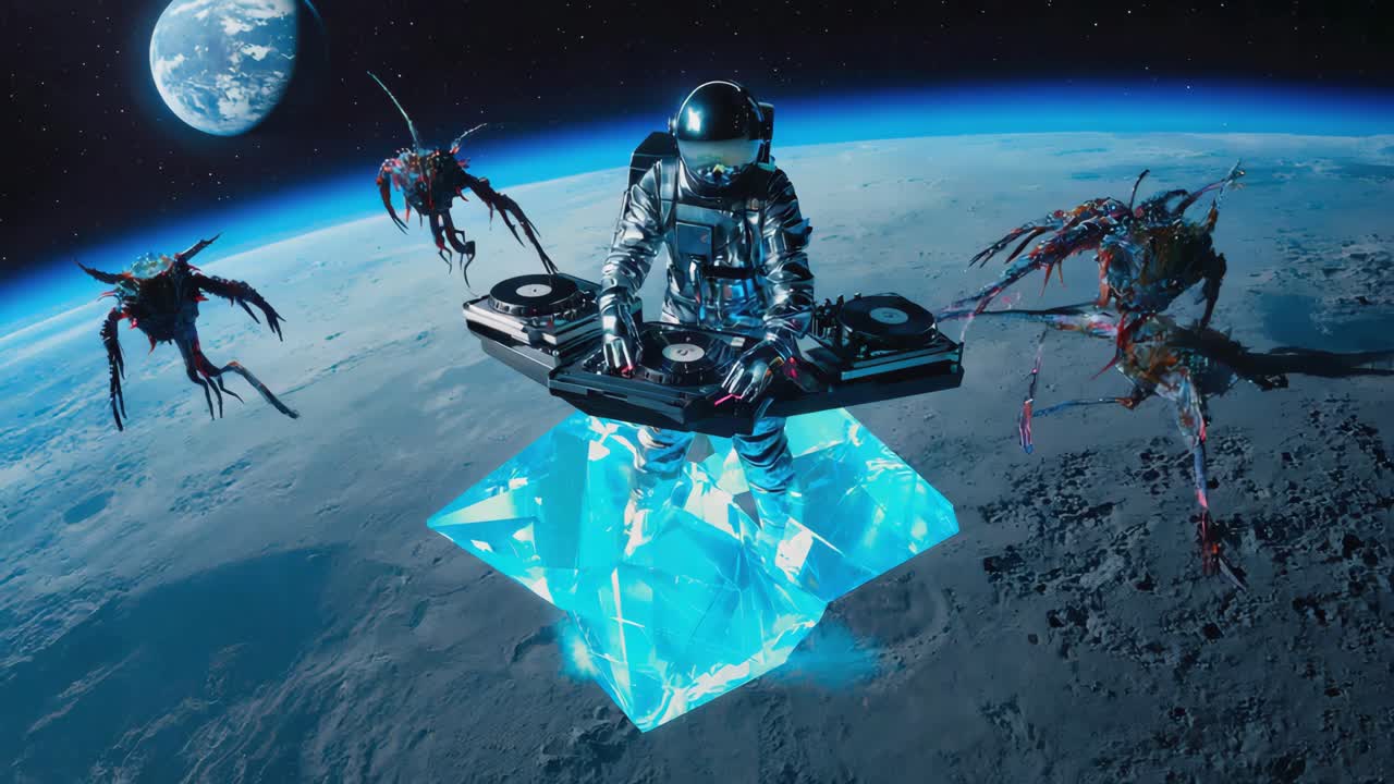Astronaut DJ in Space with Aliens