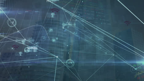 animation of data processing over cityscape