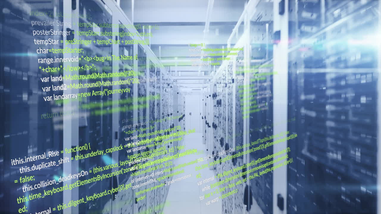 Computer code animation over servers in data center