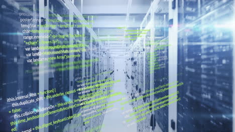 animación de código informático a través de servidores en el centro de datos