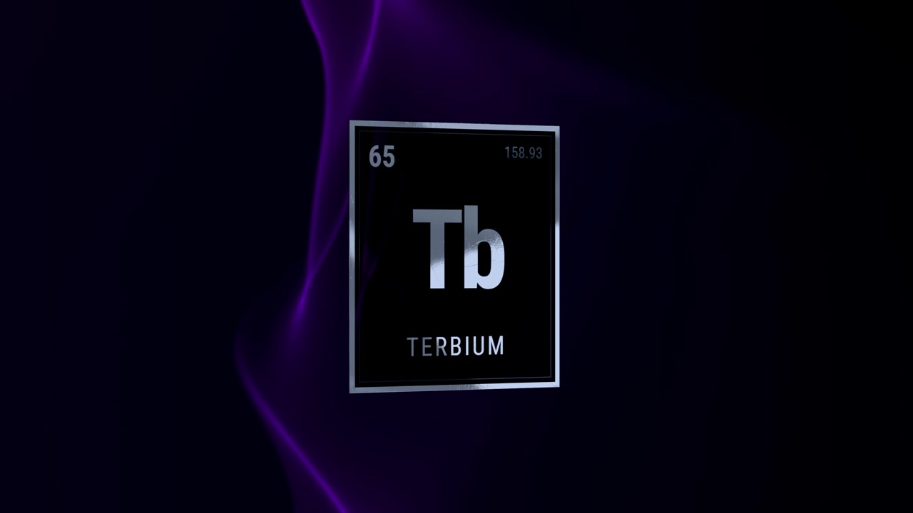 Terbium chemical element symbol Tb on a dark background