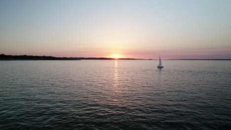 drone shot sunset on the lake