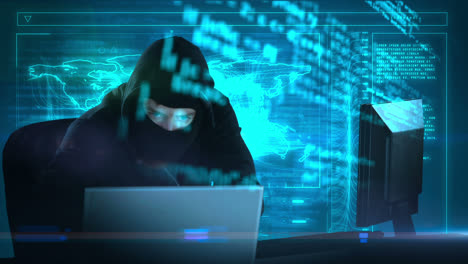 video compuesto de un hacker usando una computadora portátil