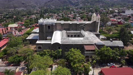 tepoztlan convent from a drone perspective, morelos, mexico