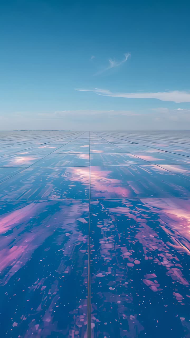Vertikal video: Drivende sky, der kommer ind og laver fliser, der viser pink-lilla nuancer på sletten til horisonten