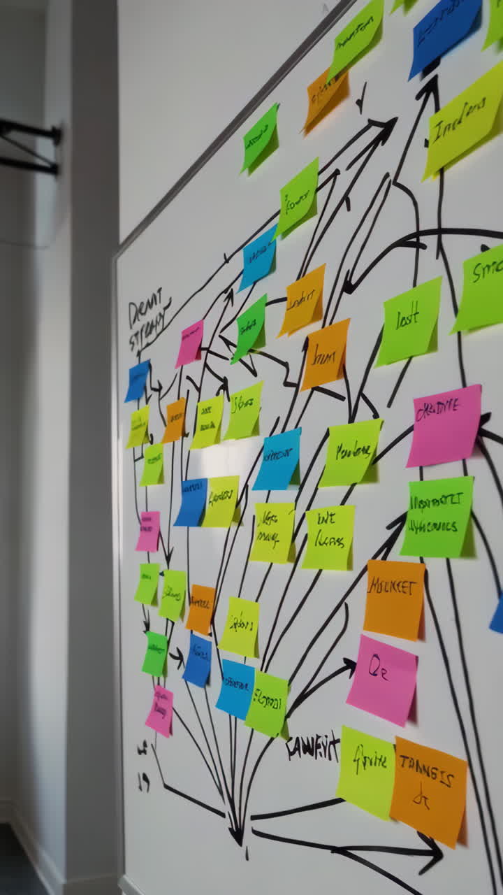 Whiteboard with Sticky Notes and Arrows