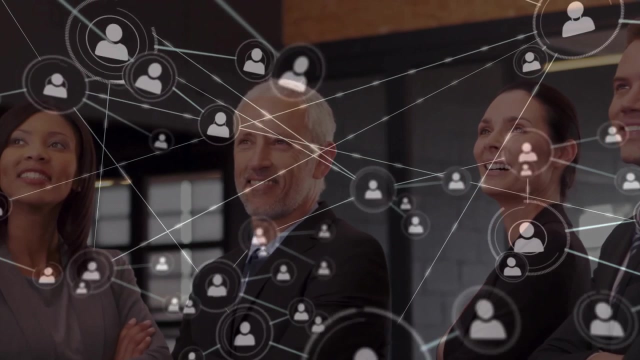 Business team gazing, avatar icon driving network growth while colleagues joining collaboration