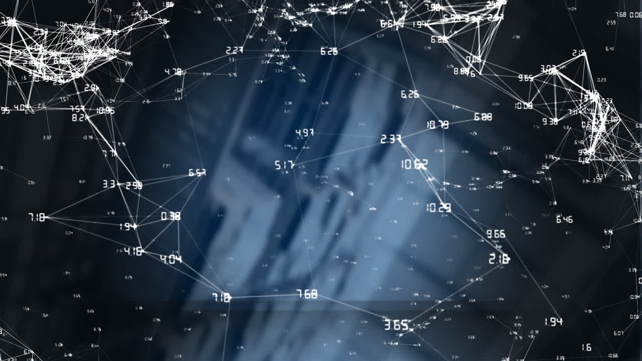 Digital animation of network of connections against warehouse in background